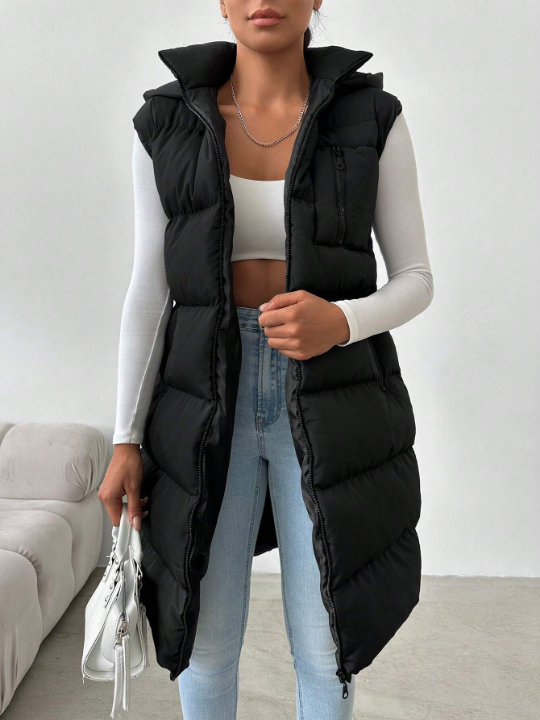 Frenchy Zip Up Hooded Puffer Vest Coat