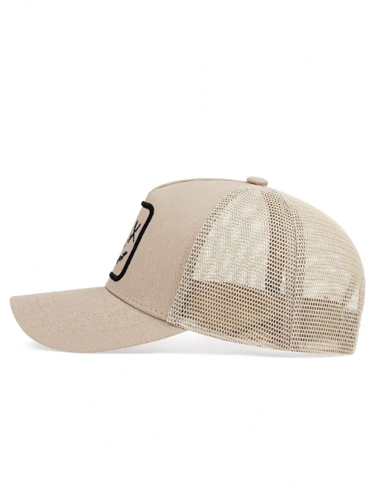 1pc Men's Adjustable Baseball Mesh Cap With Embroidered Logo, Sun Protection, Suitable For Outdoor And Casual Wear In Spring And Summer