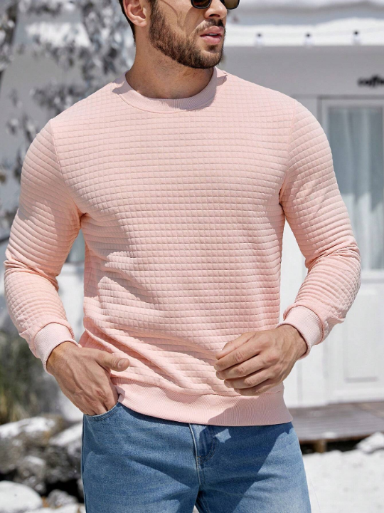 Manfinity Homme Men Solid Round Neck Sweatshirt