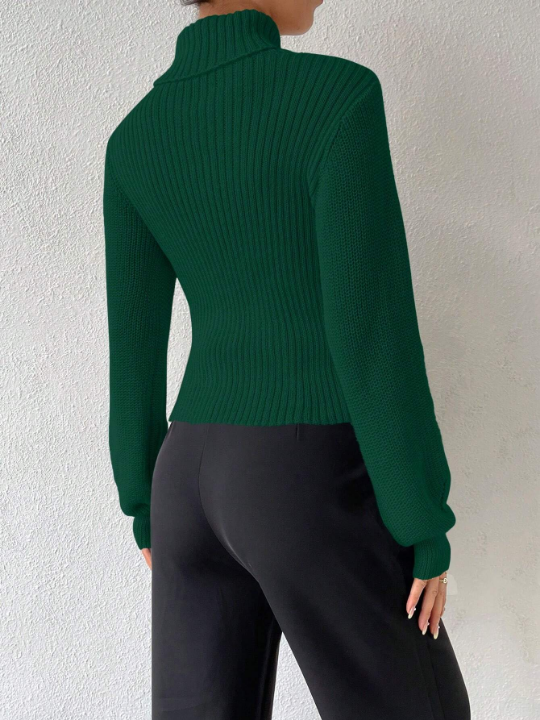 Essnce Turtleneck Cut Out Lantern Sleeve Sweater