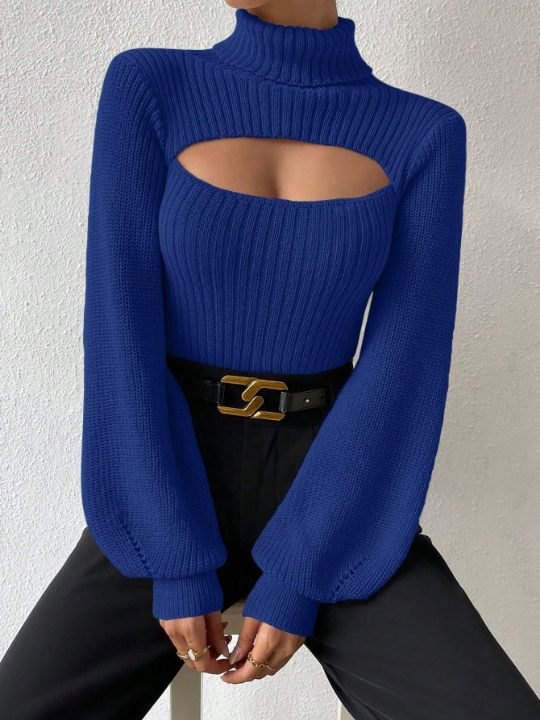 Essnce Turtleneck Cut Out Front Sweater