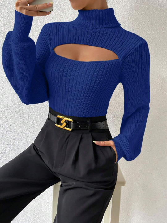 Essnce Turtleneck Cut Out Front Sweater