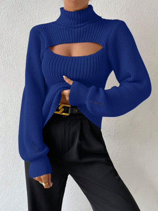 Essnce Turtleneck Cut Out Front Sweater