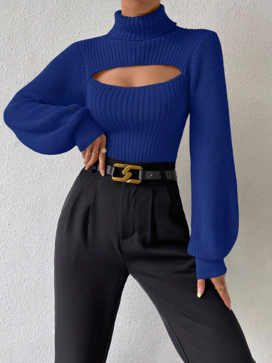 Essnce Turtleneck Cut Out Front Sweater