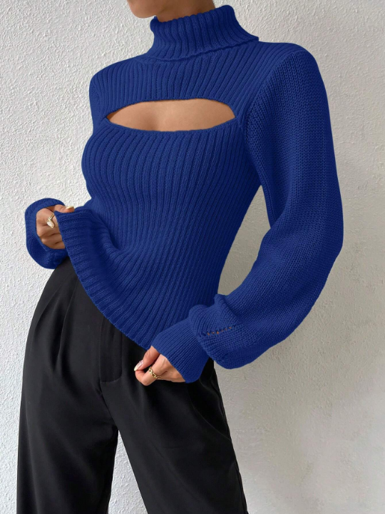 Essnce Turtleneck Cut Out Front Sweater