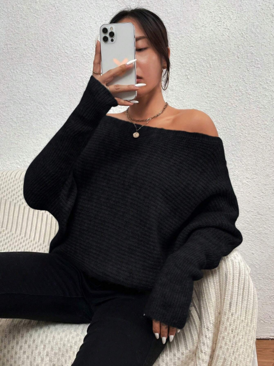 Priv Boat Neck Batwing Sleeve Sweater