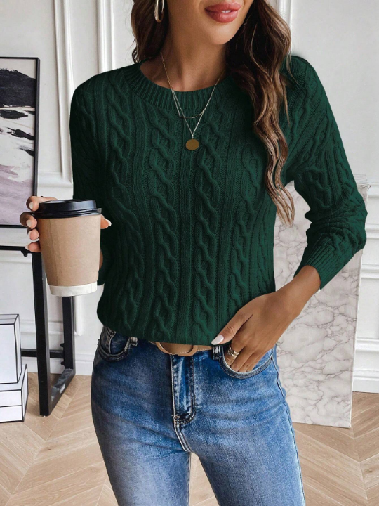 Frenchy Cable Knit Drop Shoulder Sweater