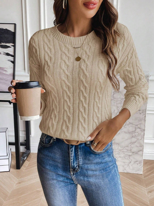 Frenchy Cable Knit Drop Shoulder Sweater