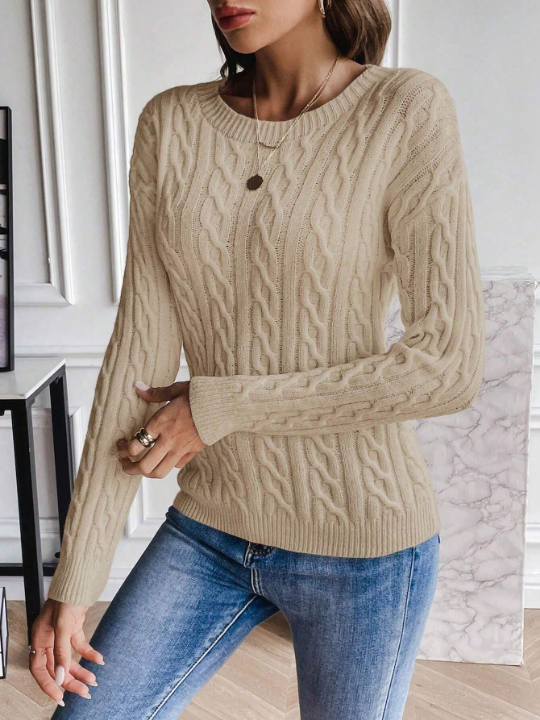 Frenchy Cable Knit Drop Shoulder Sweater