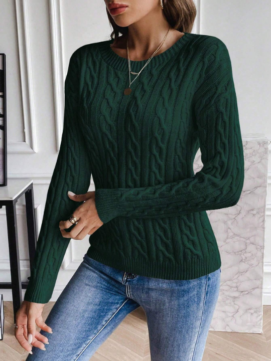 Frenchy Cable Knit Drop Shoulder Sweater