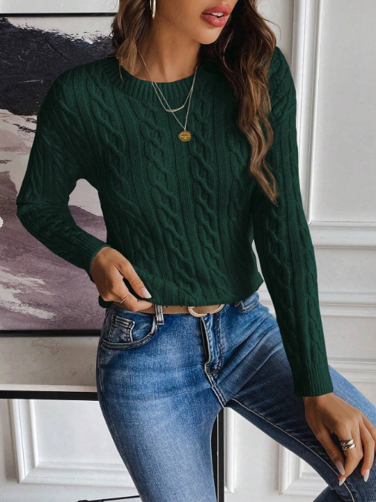 Frenchy Cable Knit Drop Shoulder Sweater