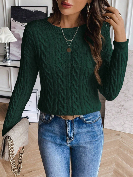 Frenchy Cable Knit Drop Shoulder Sweater