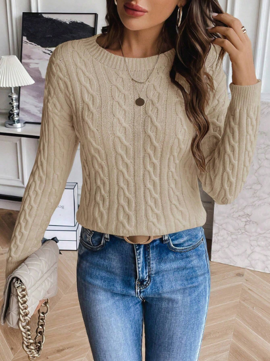 Frenchy Cable Knit Drop Shoulder Sweater