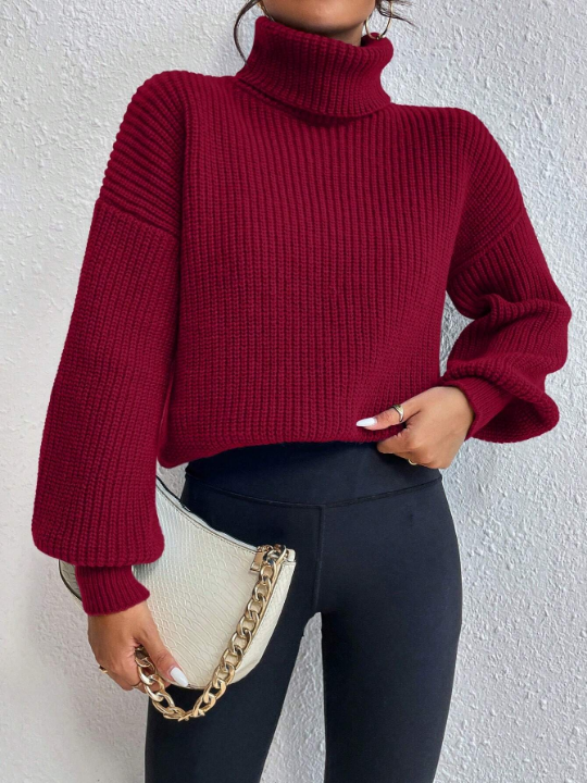 Frenchy Turtleneck Drop Shoulder Sweater