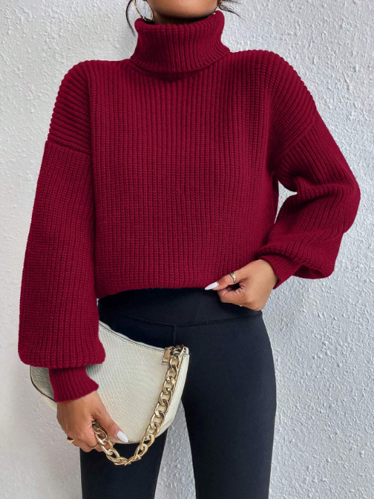 Frenchy Turtleneck Drop Shoulder Sweater