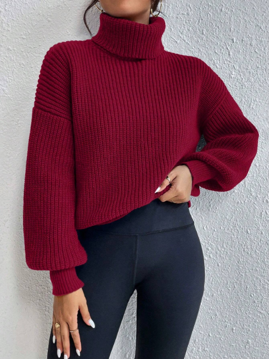 Frenchy Turtleneck Drop Shoulder Sweater