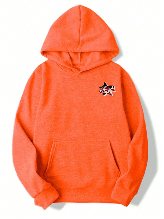 Manfinity Hypemode Men Star & Letter Graphic Kangaroo Pocket Thermal Lined Hoodie