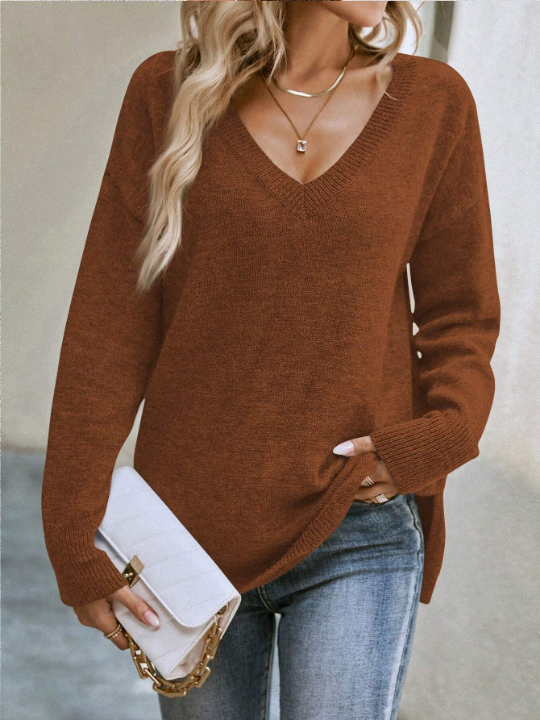 LUNE Drop Shoulder Split Hem Sweater