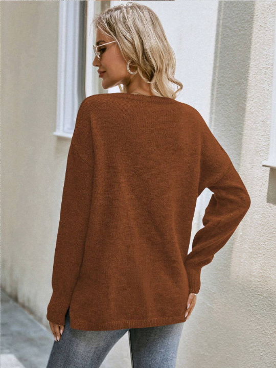 LUNE Drop Shoulder Split Hem Sweater