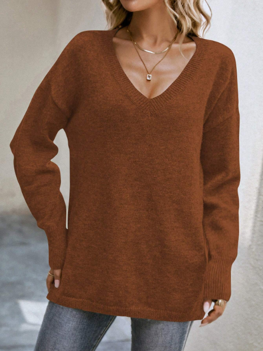 LUNE Drop Shoulder Split Hem Sweater