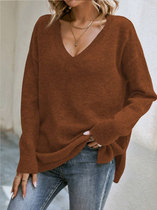 LUNE Drop Shoulder Split Hem Sweater