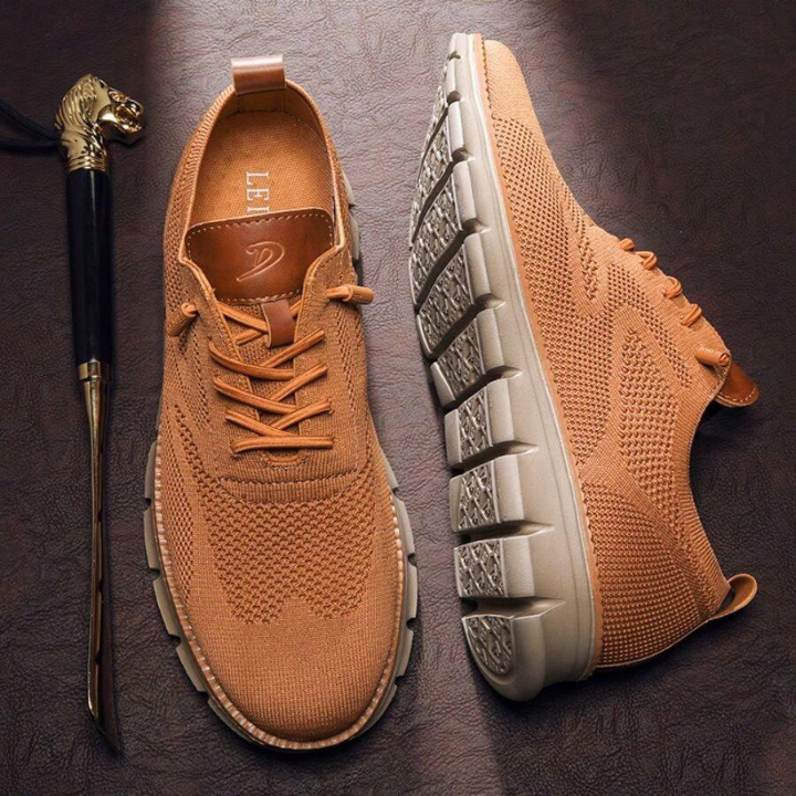 Men's Letter Design Round Shoelaces Running Sneakers, Casual Camel Color Sports Shoes