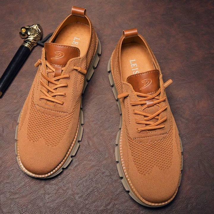 Men's Letter Design Round Shoelaces Running Sneakers, Casual Camel Color Sports Shoes