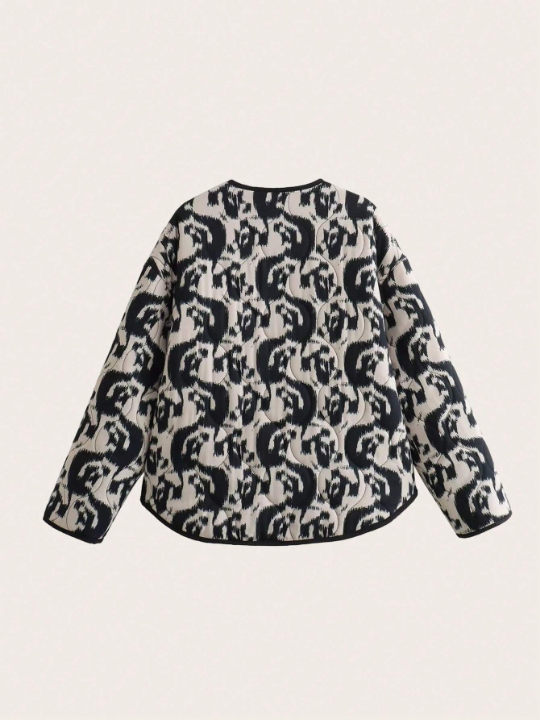 Allover Print Contrast Binding Winter Coat