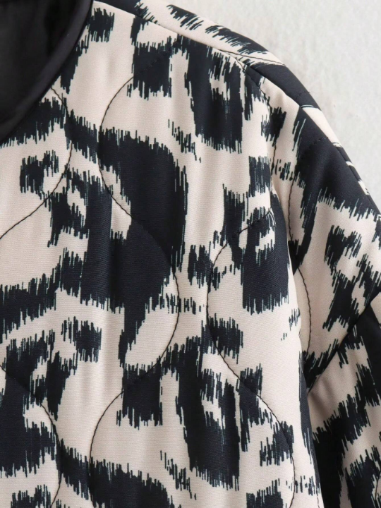 Allover Print Contrast Binding Winter Coat