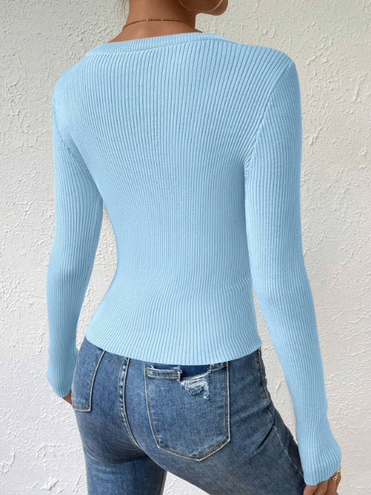 Essnce Solid Ribbed Knit Sweater