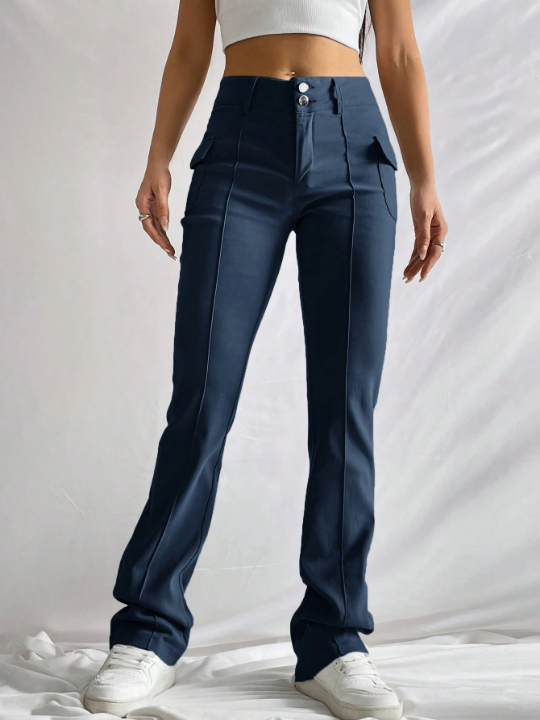 EZwear Flap Pocket Side Flare Leg Pants