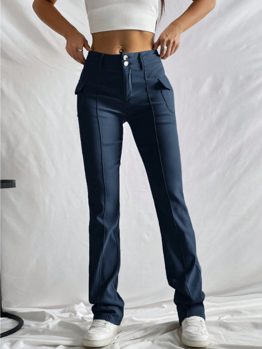 EZwear Flap Pocket Side Flare Leg Pants