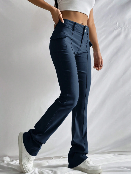 EZwear Flap Pocket Side Flare Leg Pants