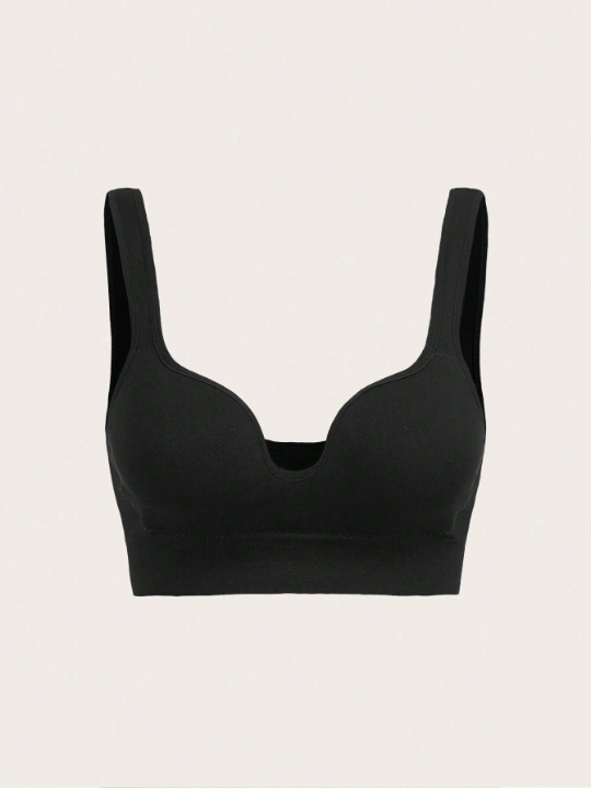 Yoga Basic 2pcs Solid Ribbed Knit Sports Push Up Bra