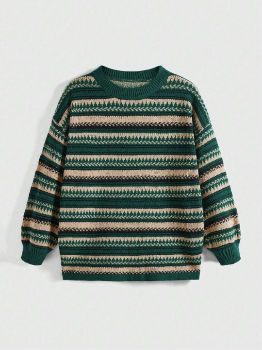 ROMWE Academia Striped Pattern Drop Shoulder Sweater