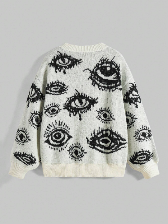 ROMWE Grunge Punk Eyes Pattern Drop Shoulder Sweater