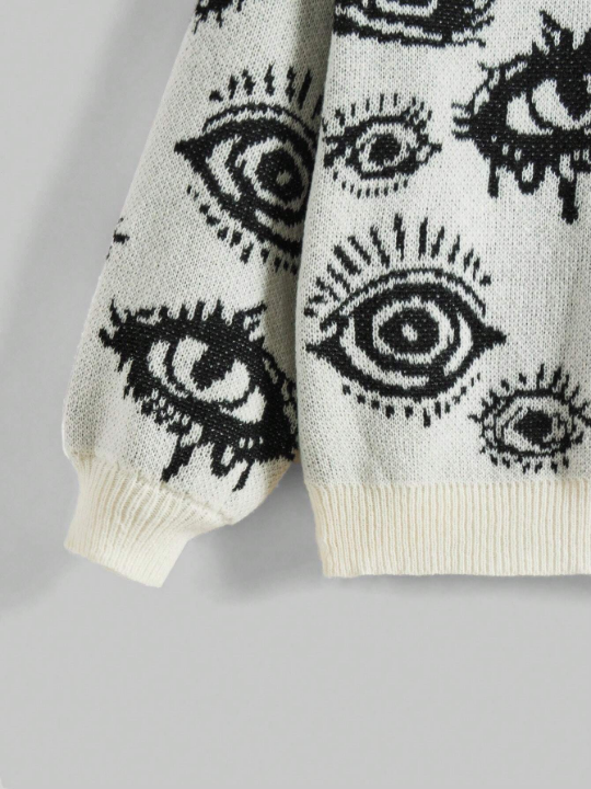 ROMWE Grunge Punk Eyes Pattern Drop Shoulder Sweater