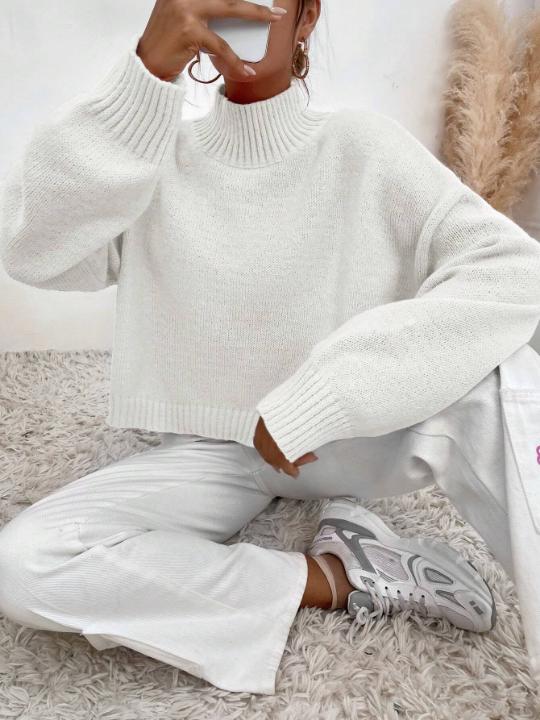 Essnce Mock Neck Drop Shoulder Sweater