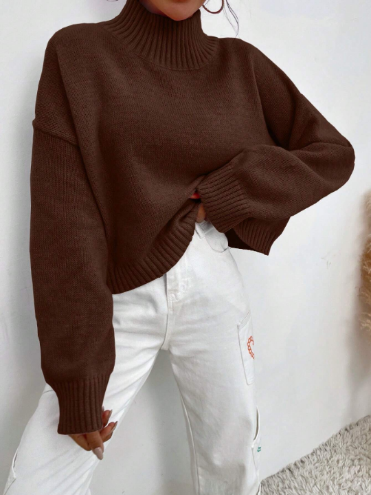 Essnce Mock Neck Drop Shoulder Sweater