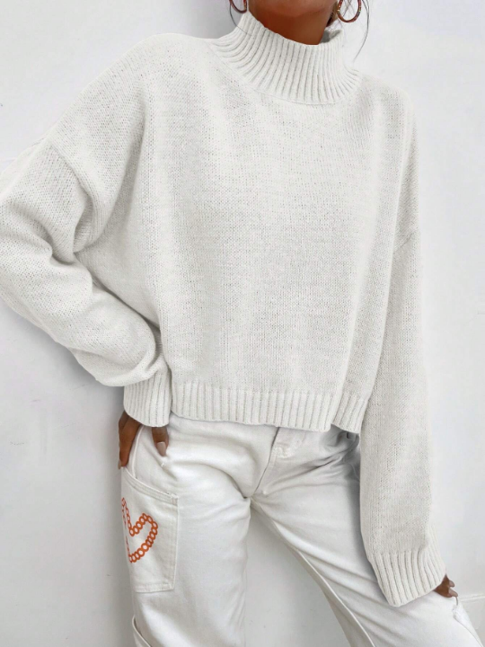 Essnce Mock Neck Drop Shoulder Sweater