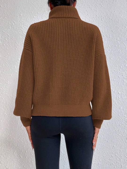 Frenchy Turtleneck Drop Shoulder Ribbed Knit Sweater