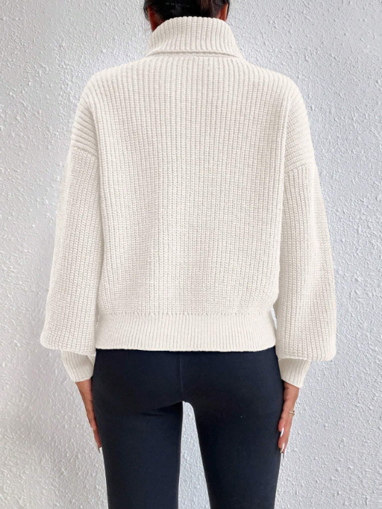 Frenchy Turtleneck Drop Shoulder Ribbed Knit Sweater