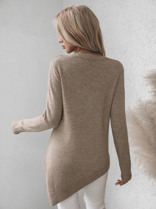 Frenchy Solid Asymmetrical Hem Sweater