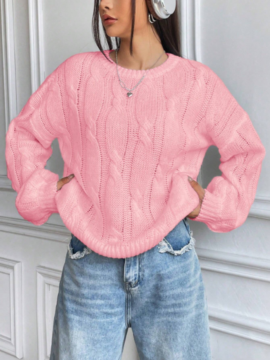 Cable Knit Drop Shoulder Sweater