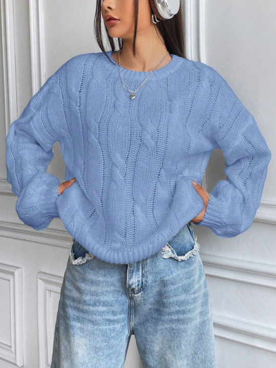 Cable Knit Drop Shoulder Sweater