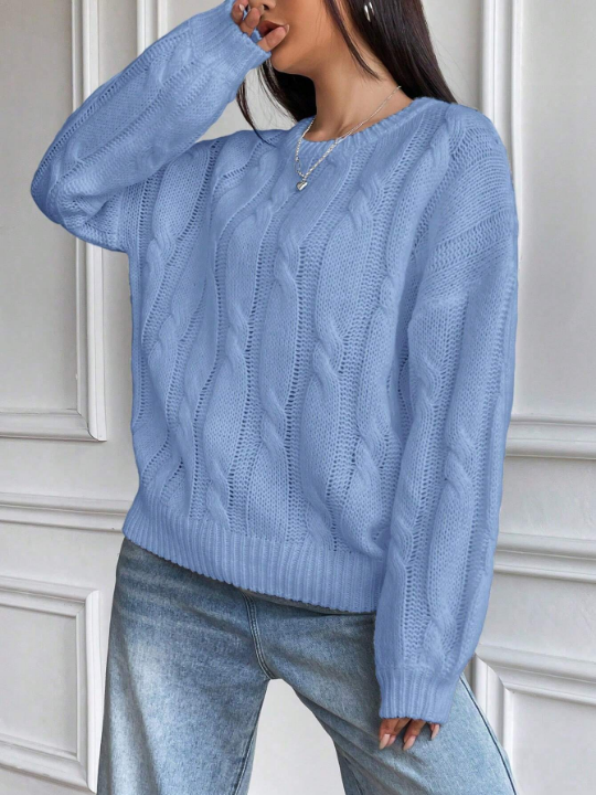 Cable Knit Drop Shoulder Sweater