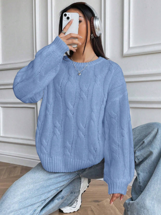 Cable Knit Drop Shoulder Sweater