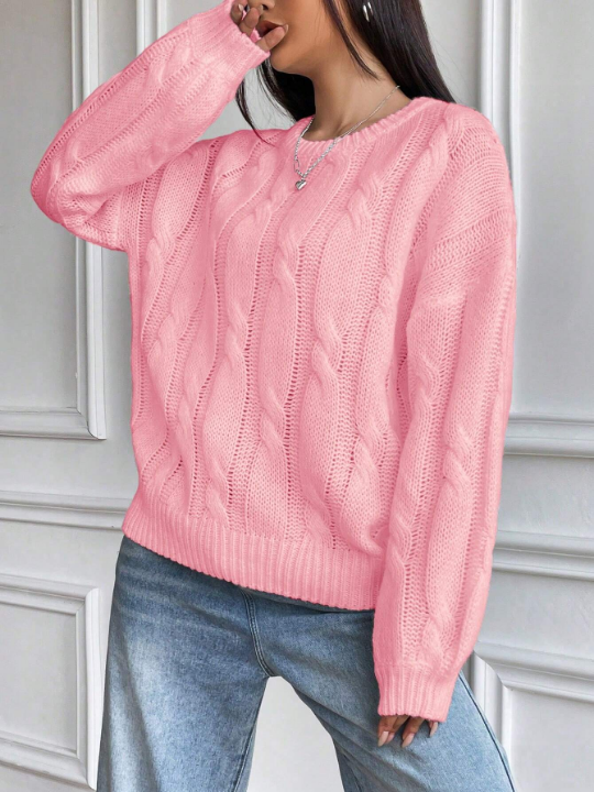 Cable Knit Drop Shoulder Sweater