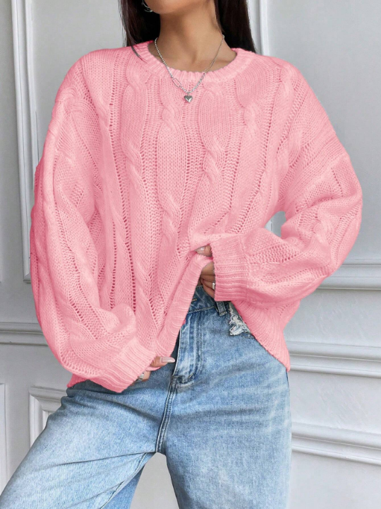 Cable Knit Drop Shoulder Sweater