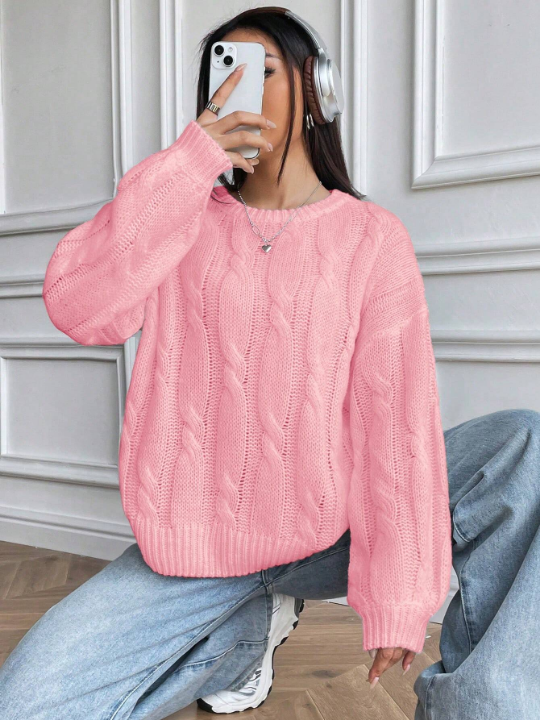 Cable Knit Drop Shoulder Sweater